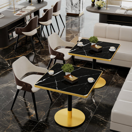 AEELLEEA 31.5-Inch Square Dining Table, Black Marble-Look Top with Black and Gold Metal Pedestal Base, Modern Kitchen Table