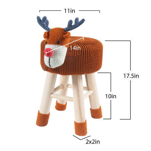 Animal Ottoman Stool, Polyester Upholstered Cute Deer Foot Stool with Solid Pine Wood Legs, Portable Small Seat for Children Bedroom