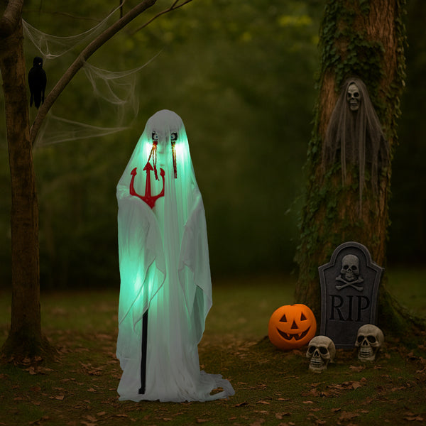 4.3 Ft Standing Skeleton Fish Halloween Prop, Sound-Activated with LED Glowing Eyes & Body for Backyard Party Decor