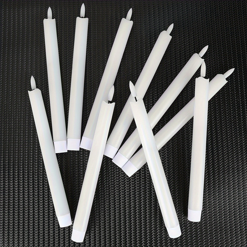 10 White Taper Candles with 2 Remotes - Remote-Adjustable Brightness, Safe for Homes & Events