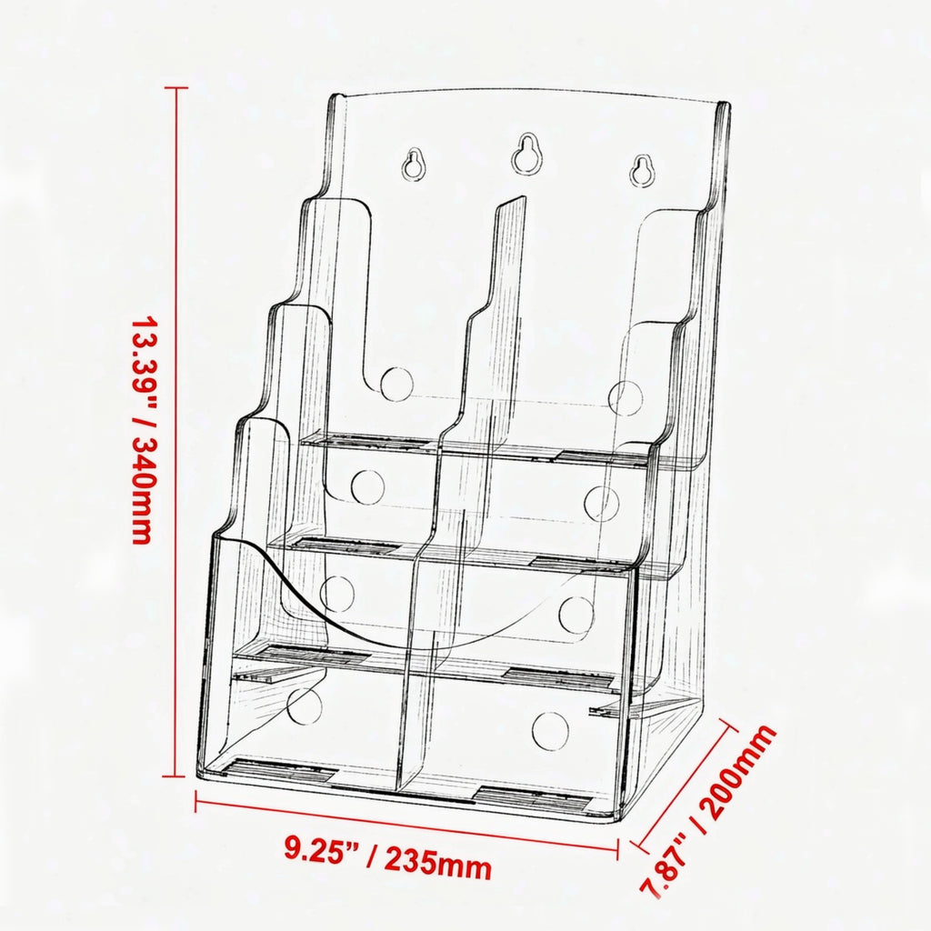 4-Tier Acrylic Wall Mounted File Holder, Clear Wall File Organizer, Hanging Paper Magazine Rack for Office Home
