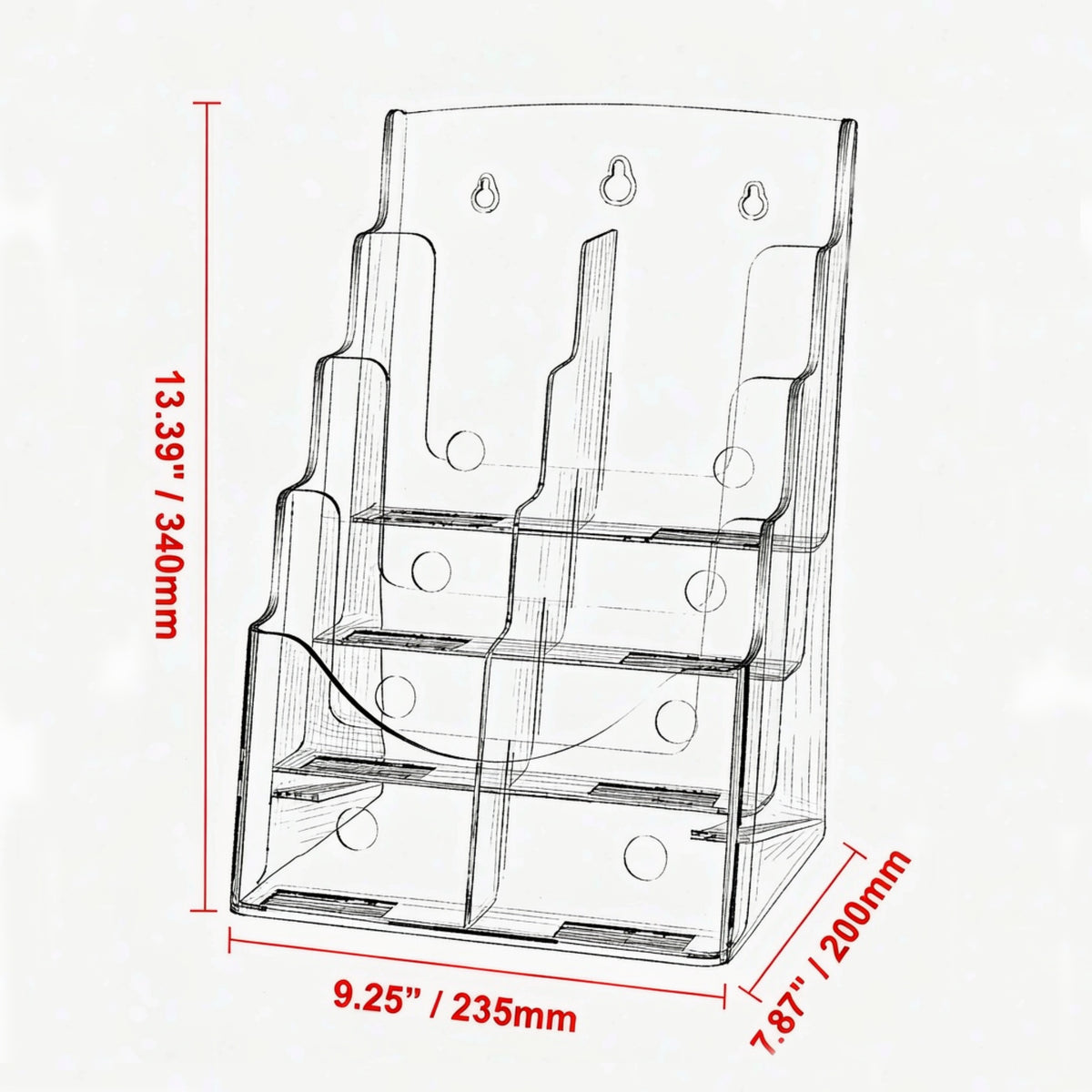 4-Tier Acrylic Wall Mounted File Holder, Clear Wall File Organizer, Hanging Paper Magazine Rack for Office Home