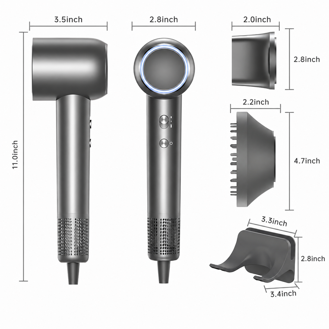 AEELLEEA High-Speed Hair Dryer, 150,000 RPM Ionic Blow Dryer with Diffuser, Fast Drying Low Noise, Gray