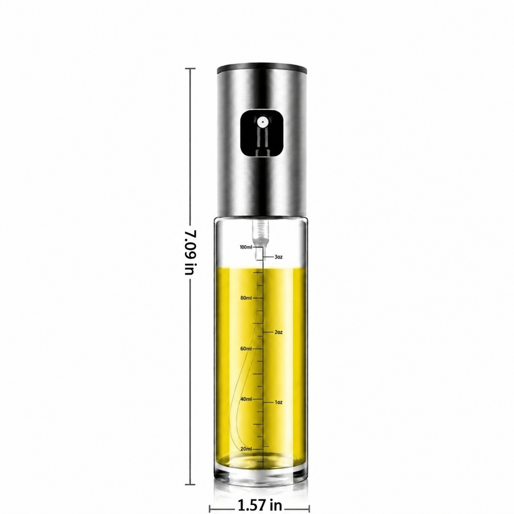 Stainless Steel Glass Oil Sprayer for Cooking, Refillable Oil Mister with Measurement Scale, for Air Fryer, Salad, BBQ, Baking & Grilling