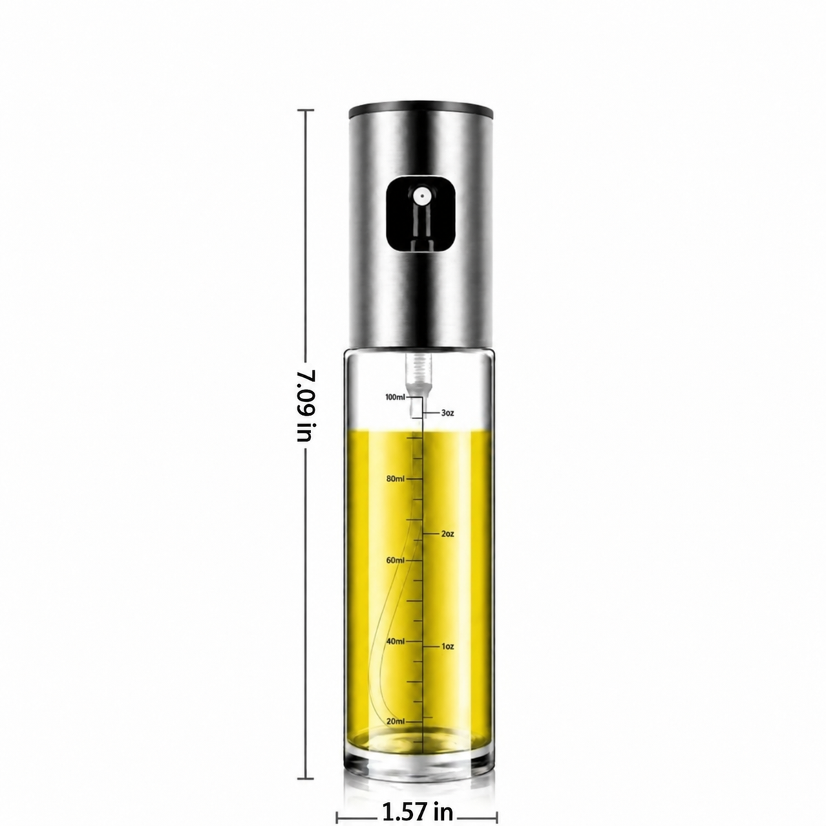 Stainless Steel Glass Oil Sprayer for Cooking, Refillable Oil Mister with Measurement Scale, for Air Fryer, Salad, BBQ, Baking & Grilling