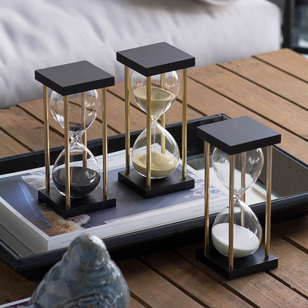 3" 15-Minute Tan Sand Hourglass Timer with Metal Stand, Glass Sand Timer for Kids, Egg Timer for Home & Office Decor