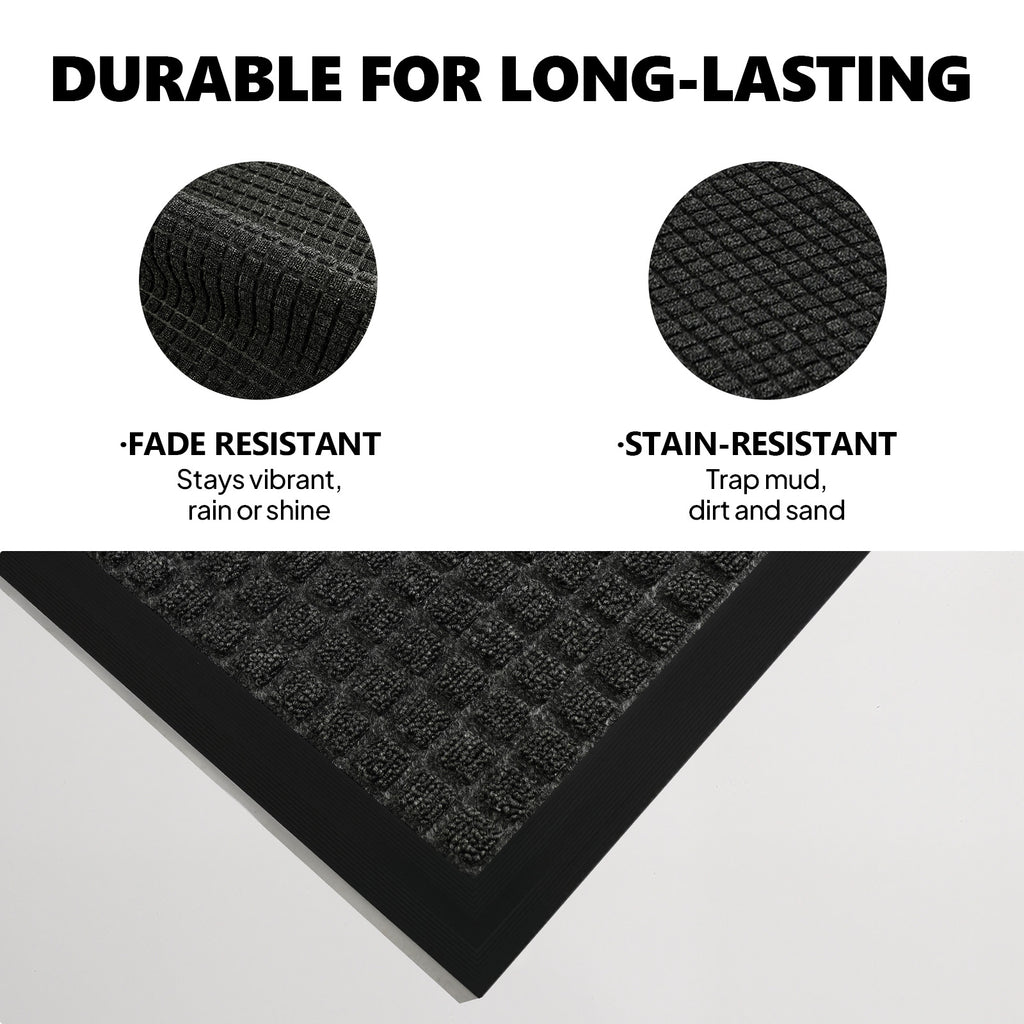 AEELLEEA Low Profile Rubber Border Doormat, Polypropylene Grid Surface Dirt Trapping Entry Mat, Non Slip Outdoor Indoor Welcome Mat for Front Door