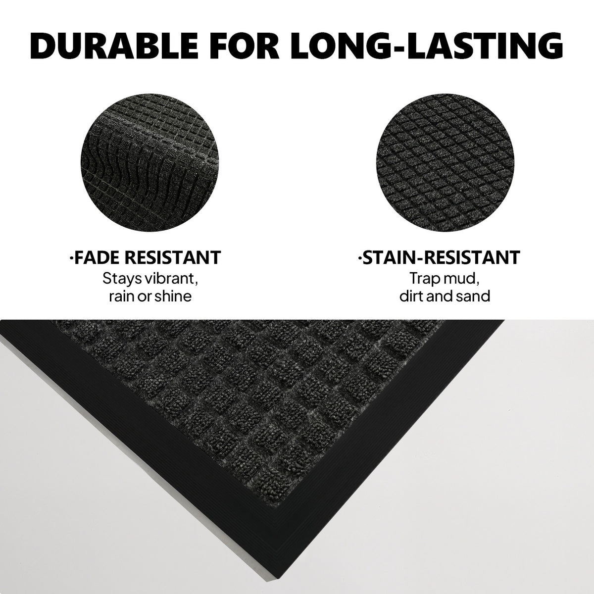 AEELLEEA Low Profile Rubber Border Doormat, Polypropylene Grid Surface Dirt Trapping Entry Mat, Non Slip Outdoor Indoor Welcome Mat for Front Door