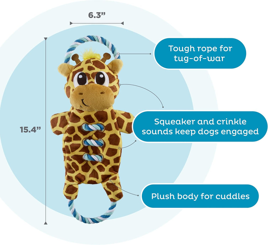 ZippyPaws  Dog Tug Toy for Tugging Squeaky Fun, 15.4 Inch Giraffe, Yellow, Small