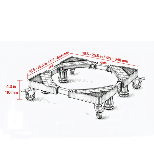 Appliance Dolly Stand with Wheels, Rolling Mini Fridge Table with Adjustable Legs, Heavy-Duty Movable Base for Washer Freezer Air Conditioner