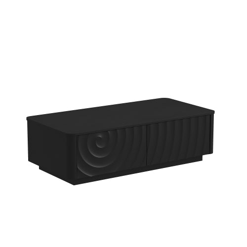 AEELLEEA Modern Black Coffee Table with Storage Drawer, 47.2" Rectangular Living Room Table with Wave Pattern Design