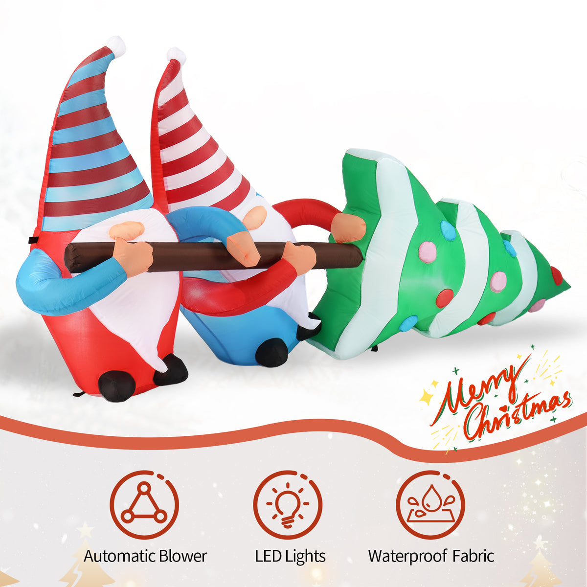 AEELLEEA-Christmas Inflatable Decoration, Two Cute Gnomes Pulling Christmas Tree with LED Lights