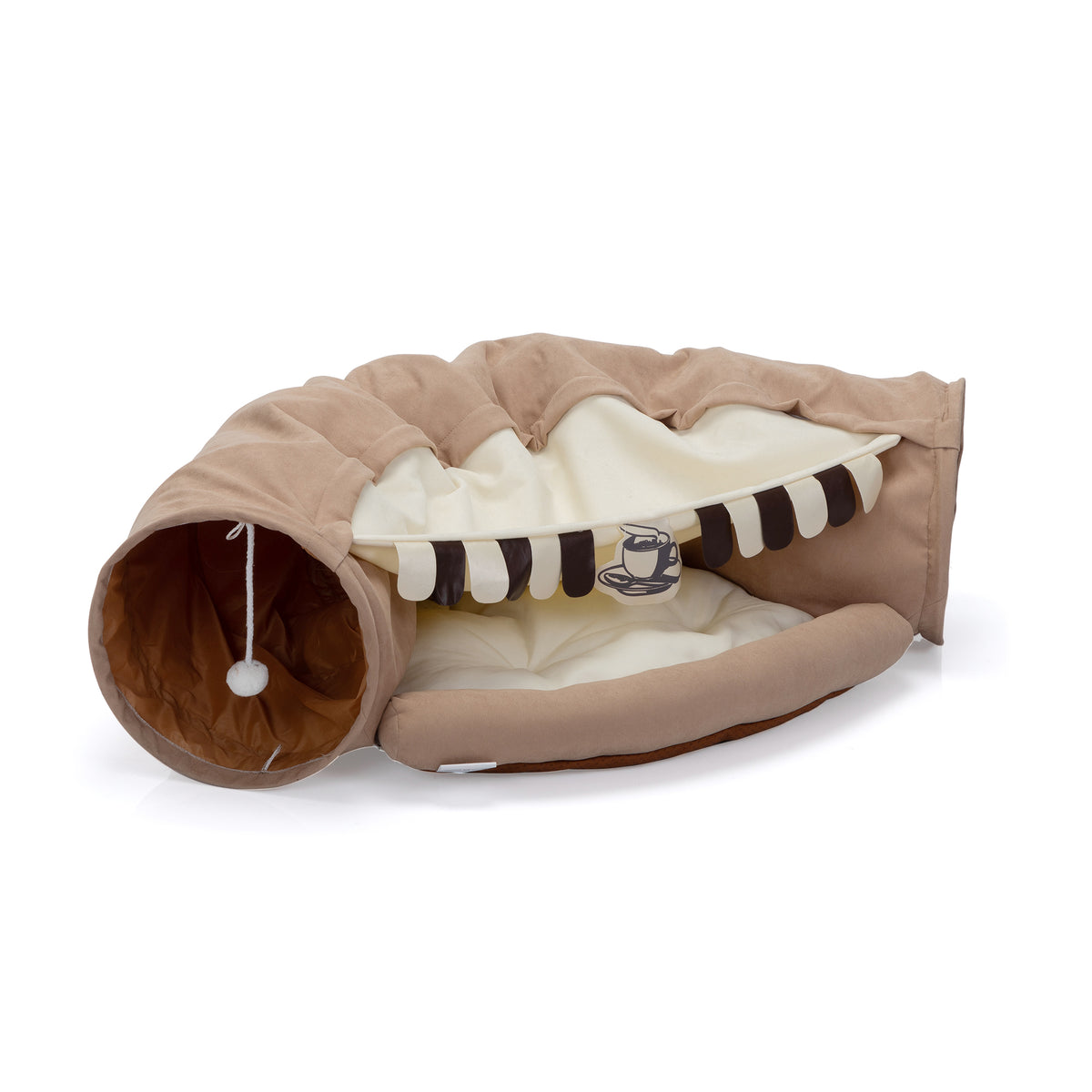 Collapsible Integrated Cat Bed, Washable Indoor Cat Play Tunnel Hideaway with Plush Ball Toy for Kittens