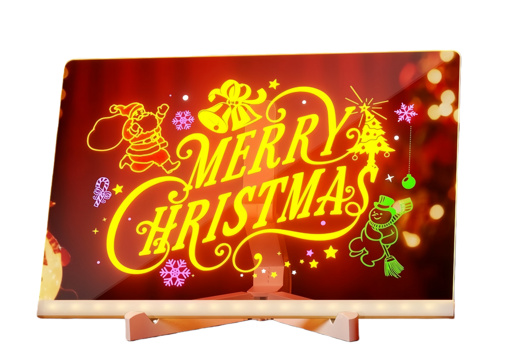Light Up Acrylic Message Board, Erasable Glow Drawing Board with 7 Markers, USB Powered Christmas Desktop Decor & Holiday Gift for Kids