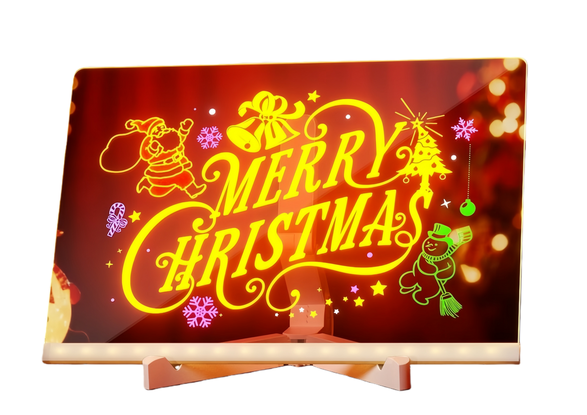 Light Up Acrylic Message Board, Erasable Glow Drawing Board with 7 Markers, USB Powered Christmas Desktop Decor & Holiday Gift for Kids