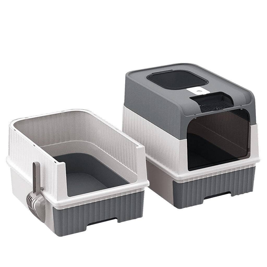 Enclosed Cat Litter Box with Lid, Anti-Tracking Fence, Drawer Tray & Scoop, Odor Control, Large, for Indoor Cats - Black, Gray, Blue, Pink