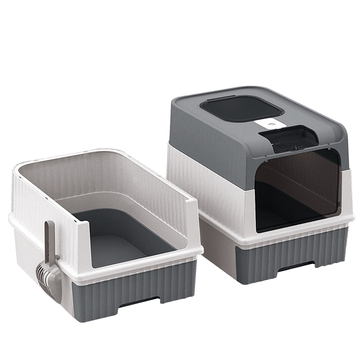 Enclosed Cat Litter Box with Lid, Anti-Tracking Fence, Drawer Tray & Scoop, Odor Control, Large, for Indoor Cats - Black, Gray, Blue, Pink