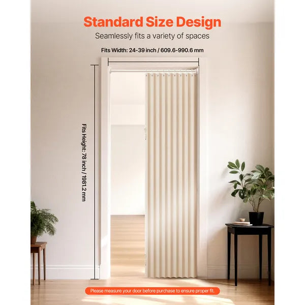 AEELLEEA Accordion Folding Door Curtain 24-39"W x 78"H, Magnetic Closure Water Repellent Privacy Divider for Doorway Bathroom
