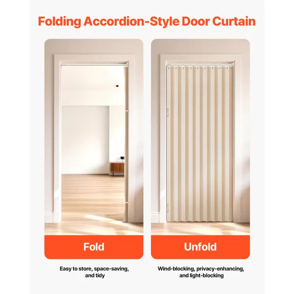 AEELLEEA Accordion Folding Door Curtain 24-39"W x 78"H, Magnetic Closure Water Repellent Privacy Divider for Doorway Bathroom