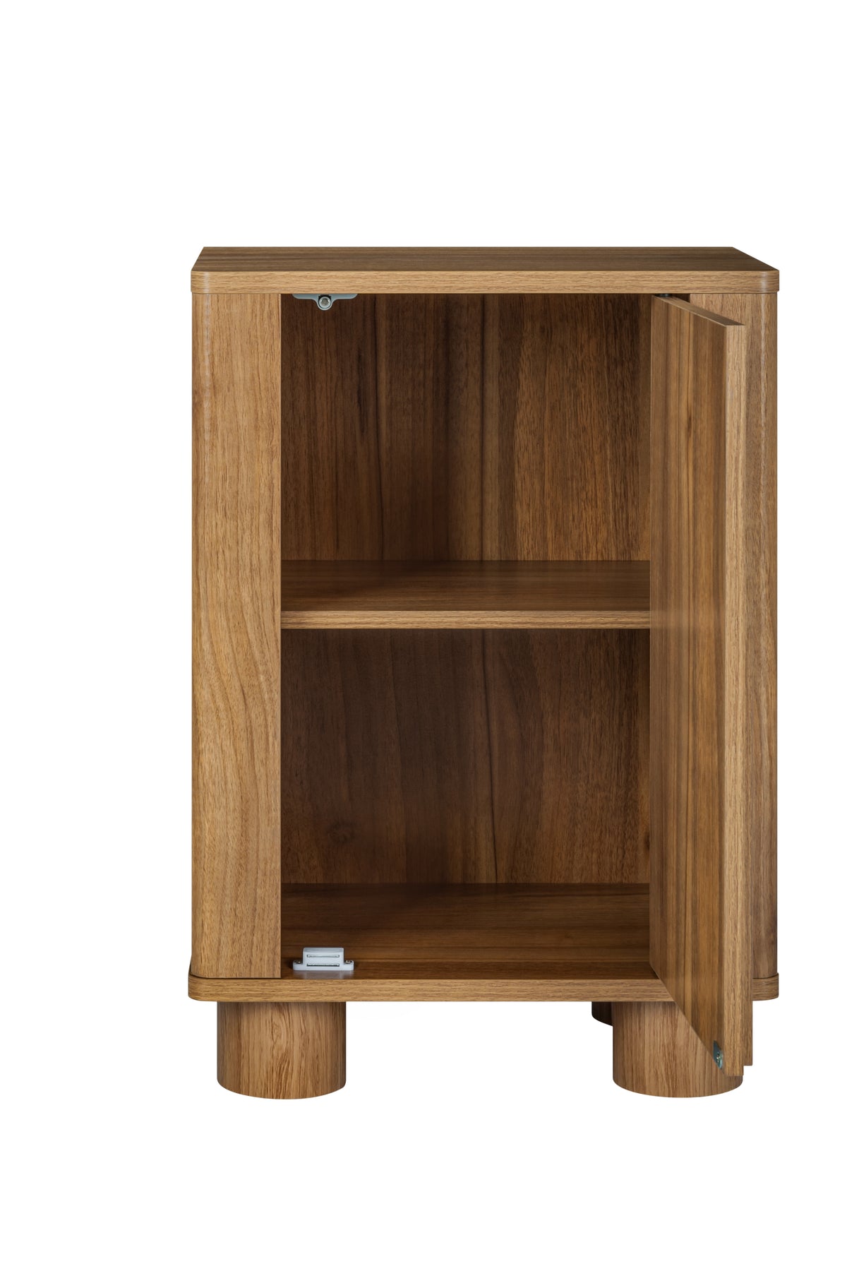 AEELLEEA Vintage Arched Door Nightstand, Brown Engineered Wood Side Table with Soft Close Magnetic Door, Pine Round Legs