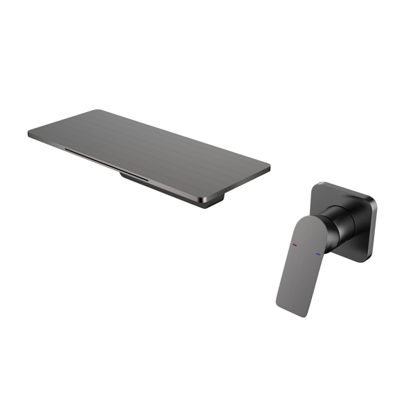 AEELLEEA Wall Mount Waterfall Bathroom Faucet, Single Handle 2-Piece Sink Faucet with Wide Spout, Gunmetal Gray