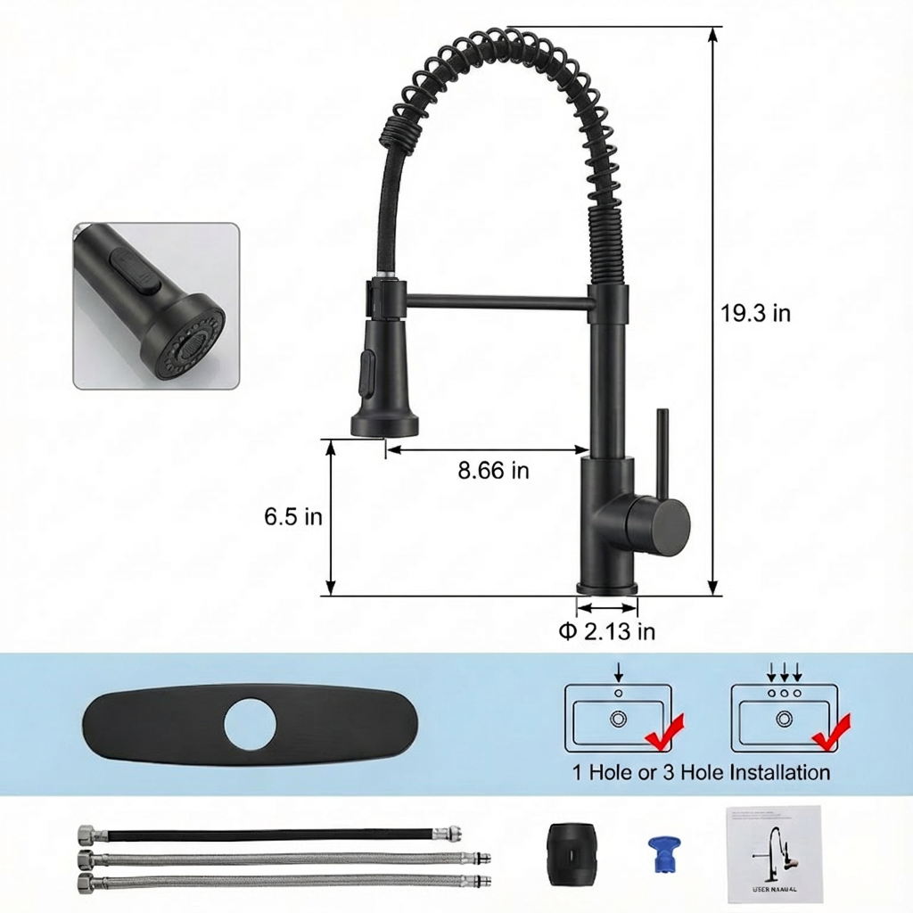AEELLEEA Matte Black Pull Down Kitchen Faucet, Single Handle Spring Kitchen Sink Faucet with Dual Spray Modes, Deck Mount for Kitchen
