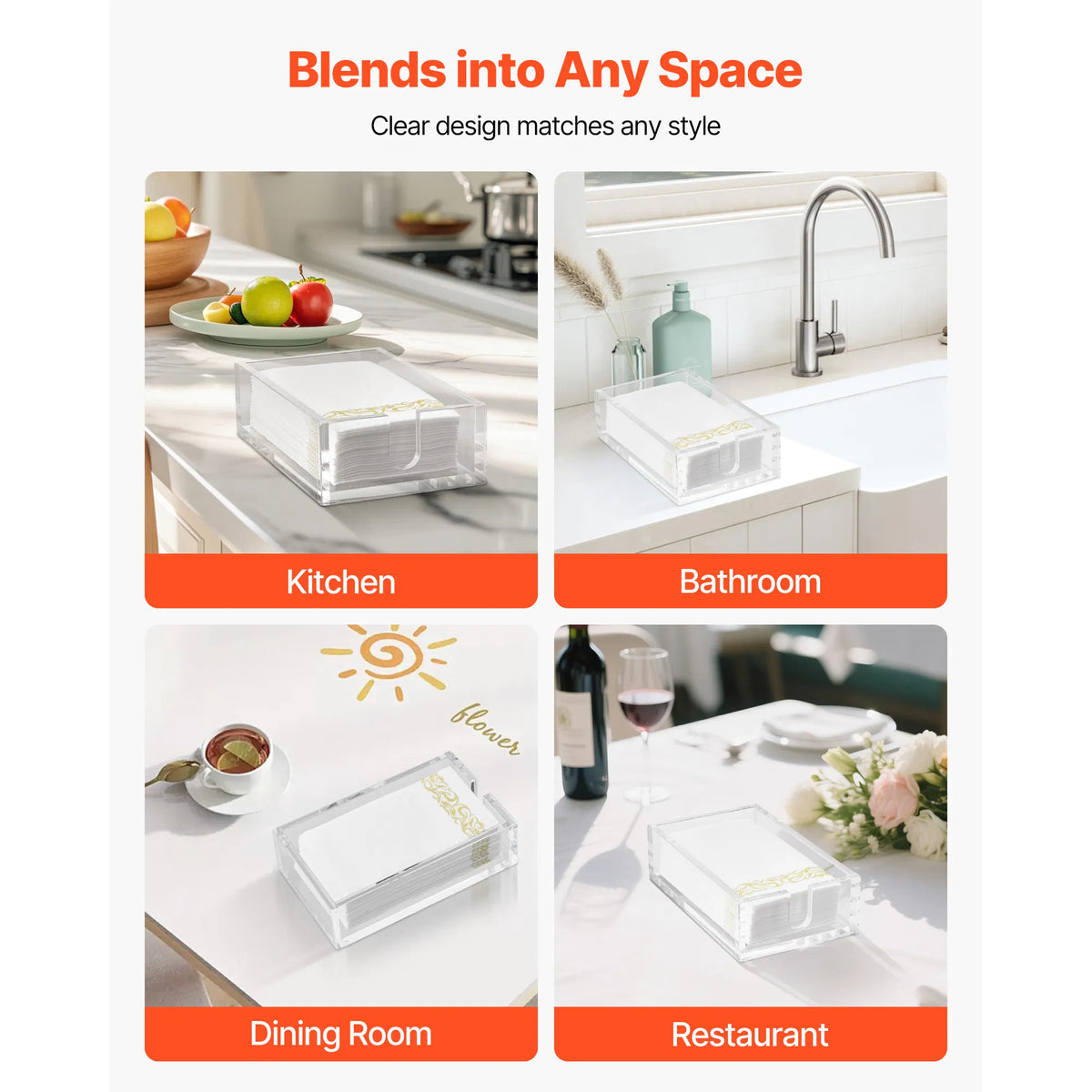 Clear Acrylic Napkin Holder, U-Shaped Guest Towel Tray for Bathroom & Kitchen, Disposable Paper Towel Holder, 9.1x5.5x2.6 Inch