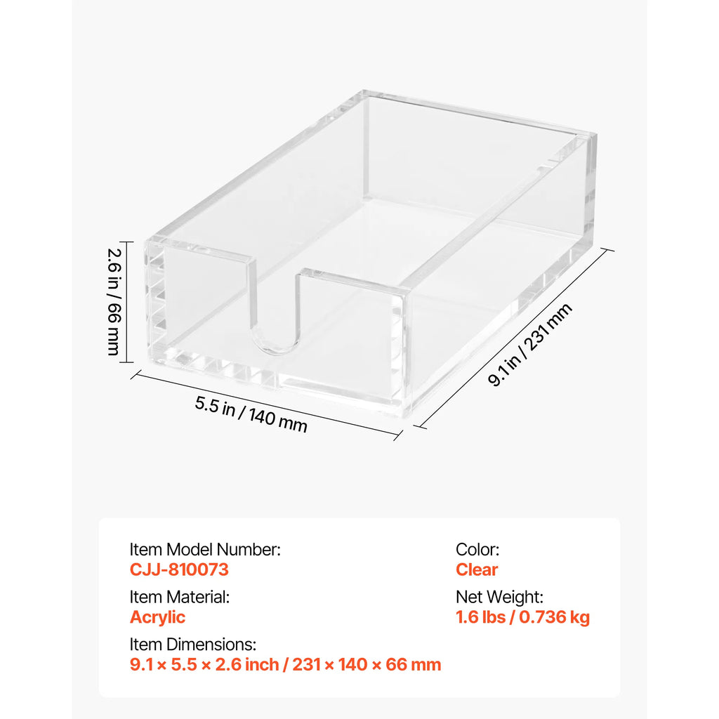 Clear Acrylic Napkin Holder, U-Shaped Guest Towel Tray for Bathroom & Kitchen, Disposable Paper Towel Holder, 9.1x5.5x2.6 Inch