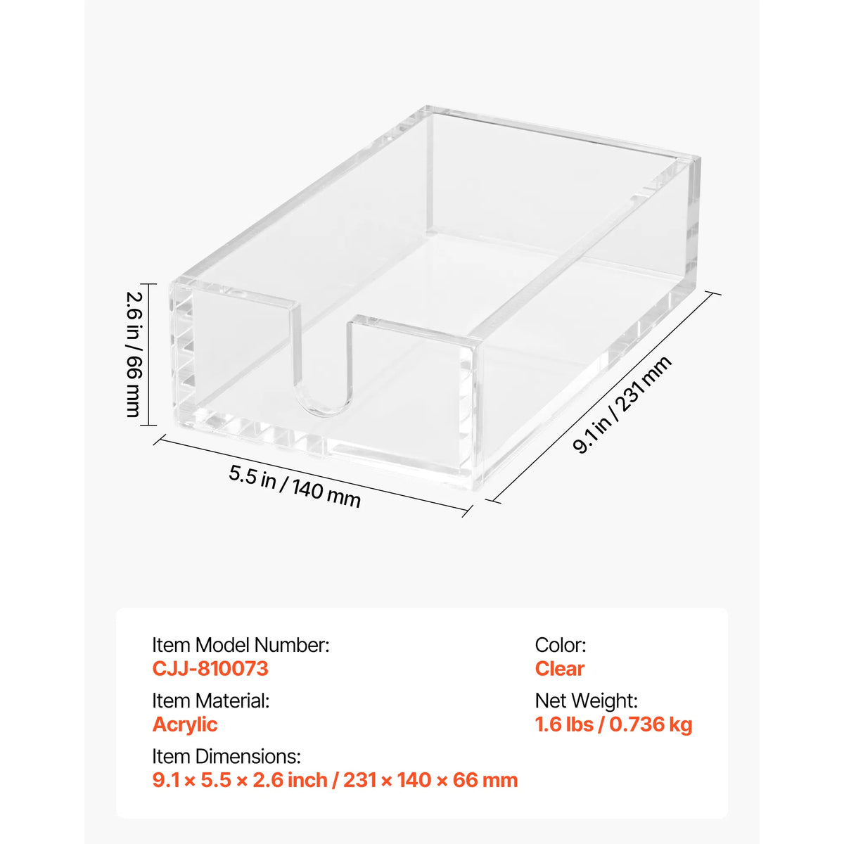 Clear Acrylic Napkin Holder, U-Shaped Guest Towel Tray for Bathroom & Kitchen, Disposable Paper Towel Holder, 9.1x5.5x2.6 Inch