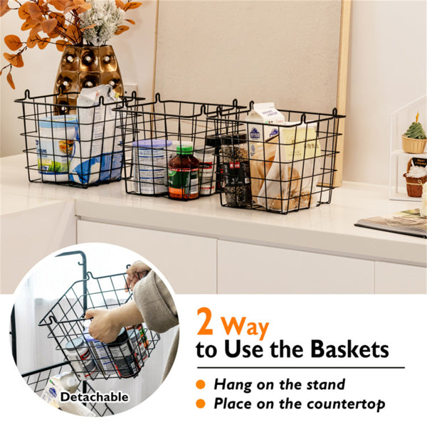 AEELLEEA 3-Tier Wire Basket Storage Rack, Adjustable Freestanding Metal Organizer with Removable Baskets, Black