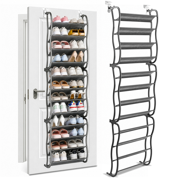 Over the Door Shoe Organizer 12 Tier, Hanging Shoe Rack with Hooks for Heels Sneakers Slippers, Metal Storage for Entryway