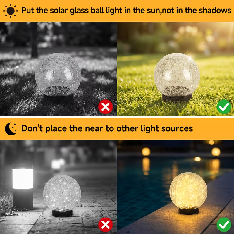 4 Pack Small Solar Globe Lights Outdoor Waterproof‑Solar Balls‑Solar Garden Lights‑Orbs for Outside Cracked Glass Ball for Lawn Patio Yard Backyard Decorations