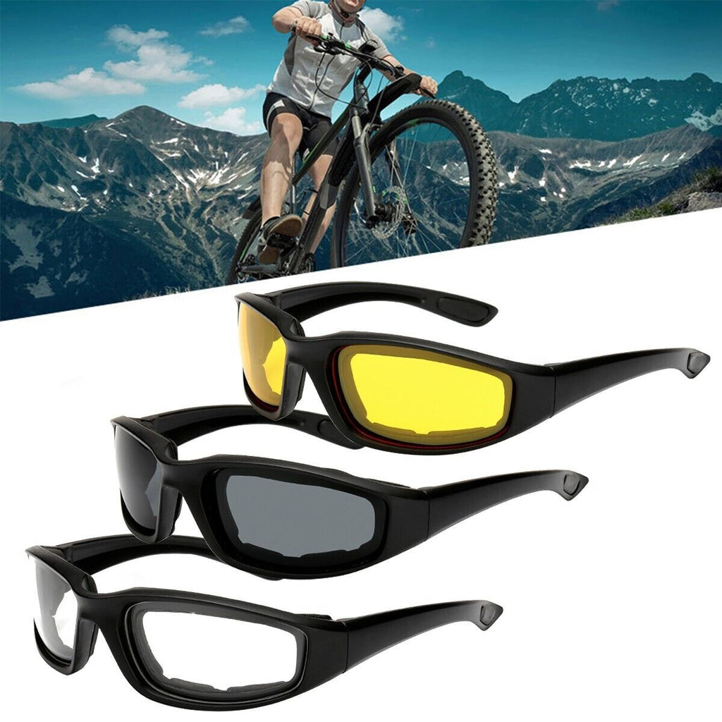 3 Pack Sports Riding Glasses, Windproof Dustproof Cycling Sunglasses, Gray/Clear/Yellow Lenses Unisex Motorcycle Bicycle Outdoor Protective Eyewear