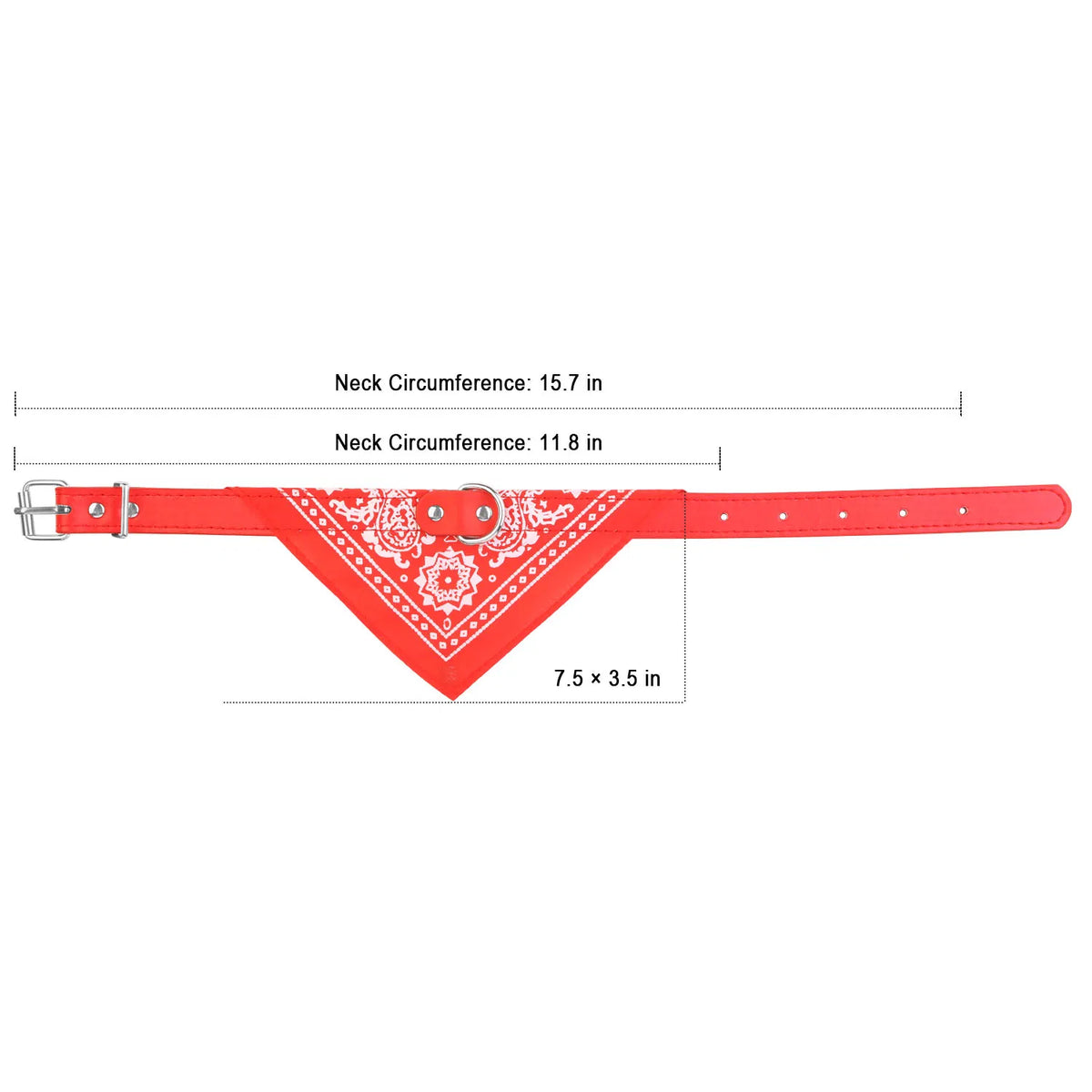 Adjustable Dog Bandana Collar, Synthetic Leather & Canvas Triangle Scarf with Metal Buckle, Red, Large
