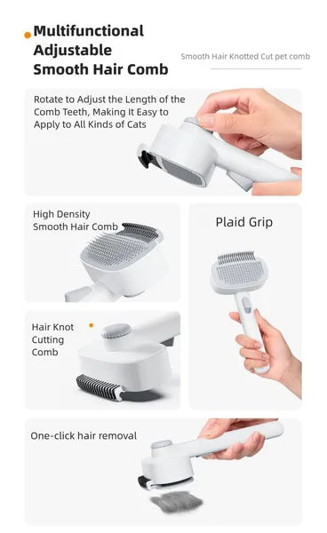 AEELLEEA Dual Function Adjustable Pet Grooming Brush, 2 in 1 Dog Cat Hair Comb with One-Click Hair Removal, Rounded Safe Comb Teeth