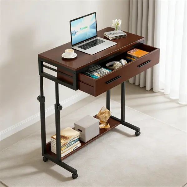 Aeelleea Height Adjustable Mobile Computer Desk 31.49×16.92 Inch, Rolling Side Table with Storage Drawer & Lower Shelf for Home Office