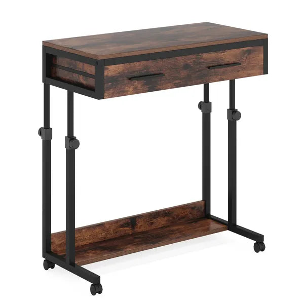 Aeelleea Height Adjustable Mobile Computer Desk 31.49×16.92 Inch, Rolling Side Table with Storage Drawer & Lower Shelf for Home Office