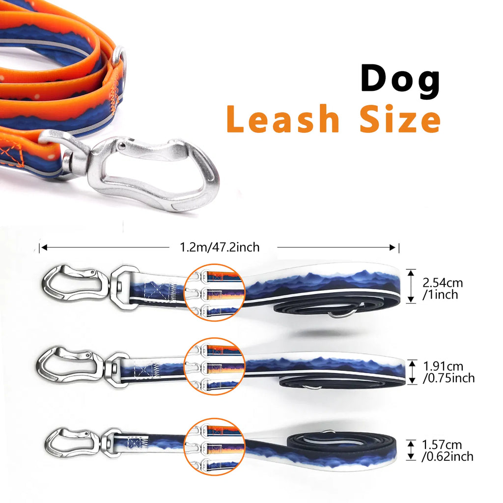Large Reflective Dog Collar & Leash Set, Sunset Gradient Print Waterproof Adjustable Pet Walking Kit for Night Outdoor