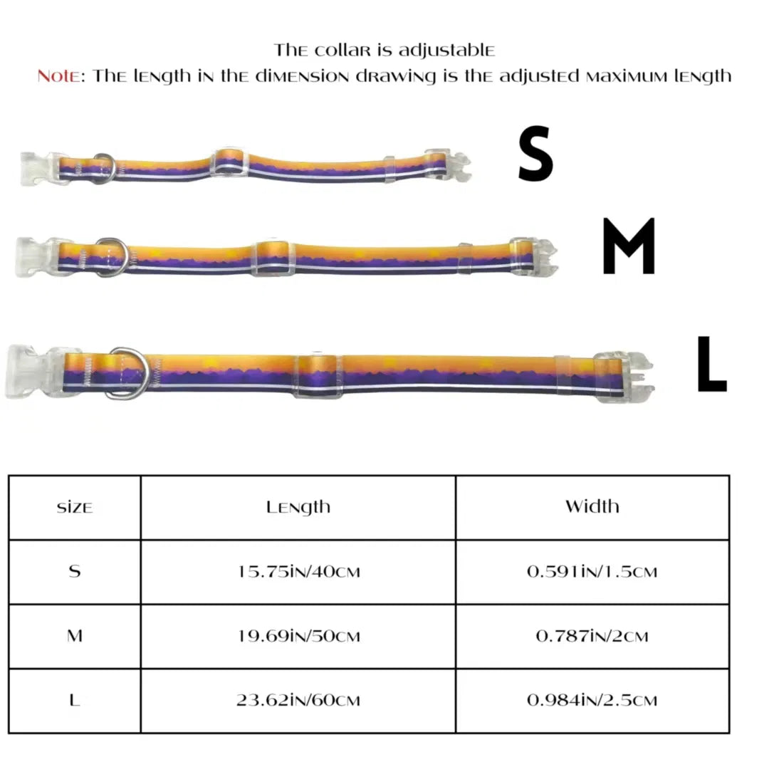 Large Reflective Dog Collar & Leash Set, Sunset Gradient Print Waterproof Adjustable Pet Walking Kit for Night Outdoor