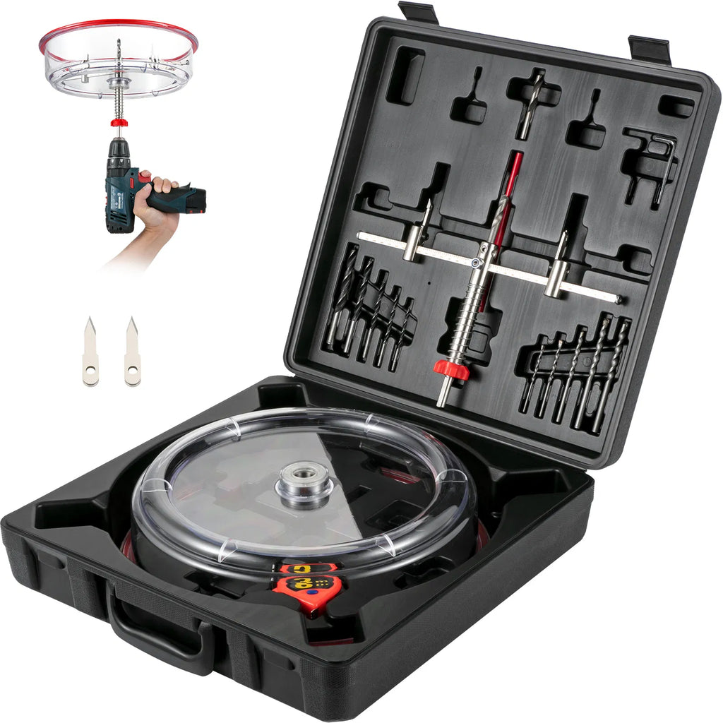 Adjustable Hole Saw Cutter Kit 40‑300 mm, Recessed Hole Saw with PC Dust Shield & 2 Replaceable Pilot Drill Bits for Lights, Speakers and Vents