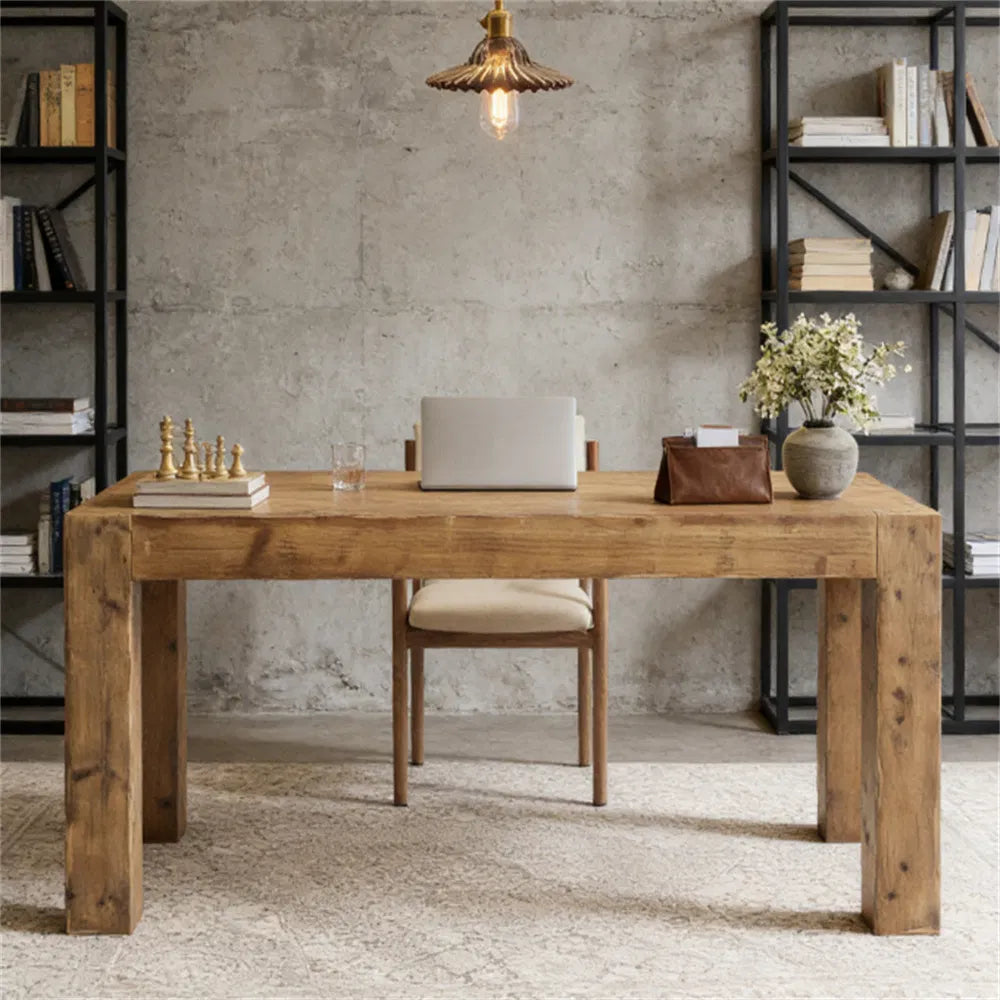 Rustic Brown Wooden Executive Computer Desk, 62.99" Wide Rectangular Home Office Study Desk for Work & Meeting