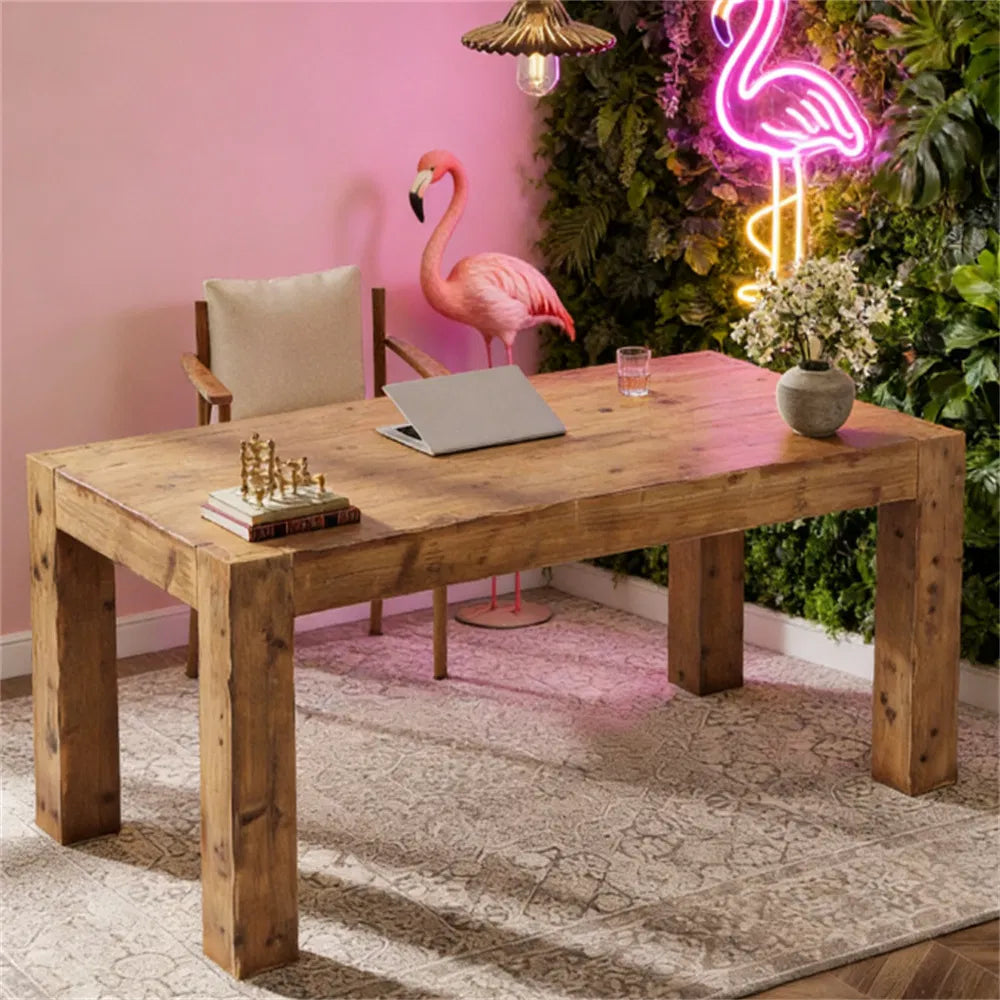 Rustic Brown Wooden Executive Computer Desk, 62.99" Wide Rectangular Home Office Study Desk for Work & Meeting