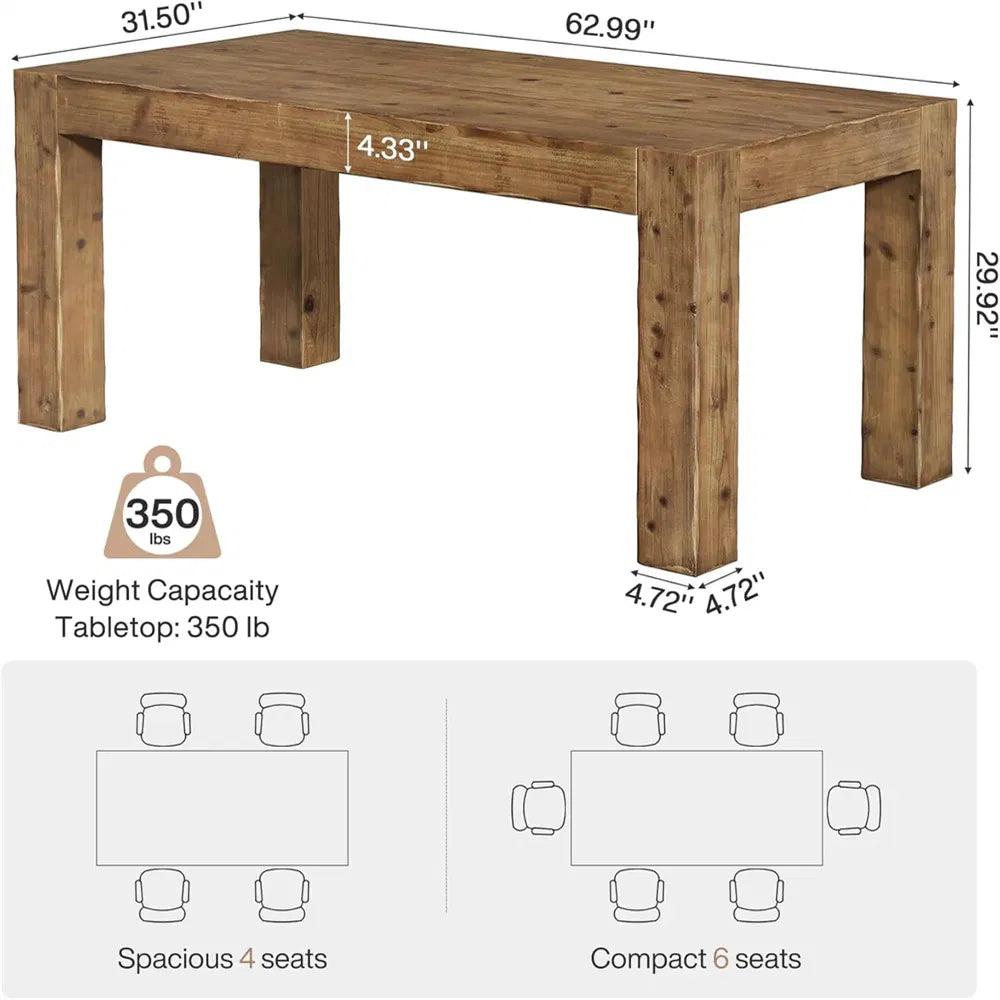 Rustic Brown Wooden Executive Computer Desk, 62.99" Wide Rectangular Home Office Study Desk for Work & Meeting