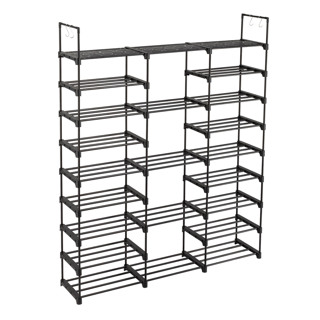 AEELLEEA- 9-Tier Freestanding Shoe Rack Organizer, Large Storage Holds 50-55 Pairs, Adjustable Height Metal Shoe Shelf with Hooks