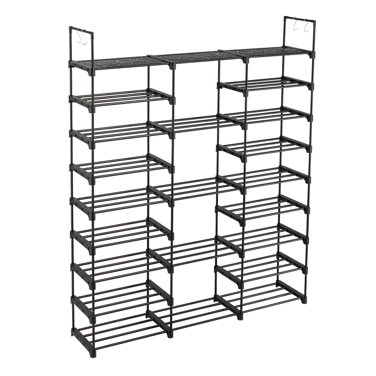 AEELLEEA- 9-Tier Freestanding Shoe Rack Organizer, Large Storage Holds 50-55 Pairs, Adjustable Height Metal Shoe Shelf with Hooks