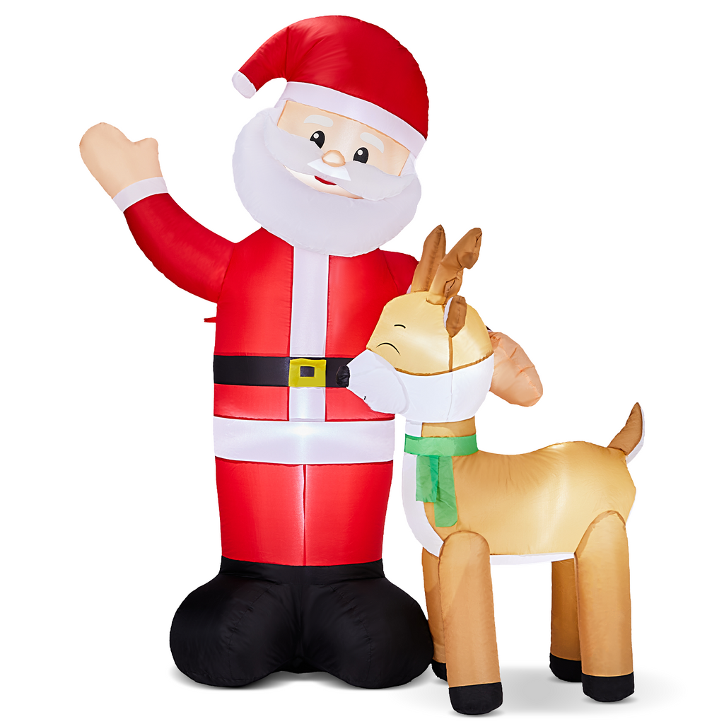 AEELLEEA-Christmas Inflatable Santa & Reindeer Decoration with Built-in LED Lights, Large 74.8 FT Tall