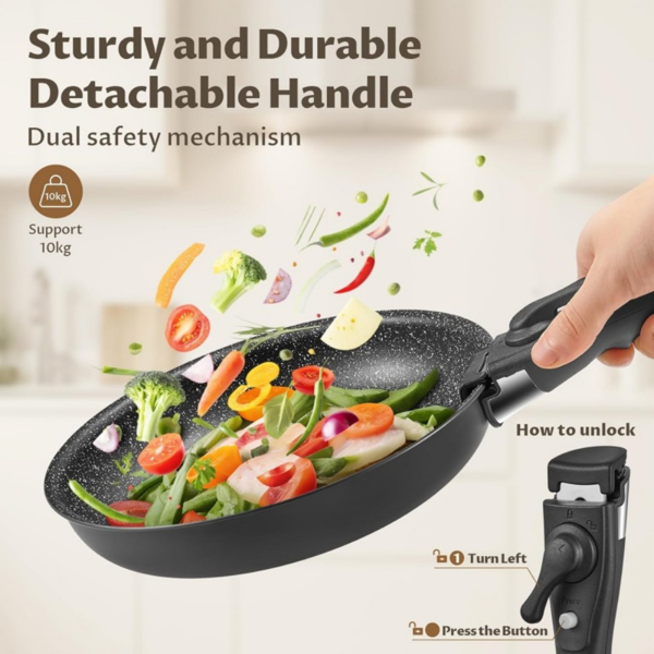 Fadware 4 Piece Frying Pan Set with Detachable Handle, Nonstick Cookware Set