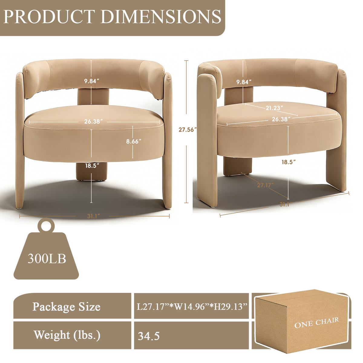 AEELLEEA 31.1"W Modern Velvet Accent Chair, Geometric Barrel Armchair, Supports 300lbs for Living Room Bedroom