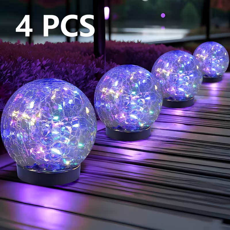 4 Pack Small Solar Globe Lights Outdoor Waterproof‑Solar Balls‑Solar Garden Lights‑Orbs for Outside Cracked Glass Ball for Lawn Patio Yard Backyard Decorations
