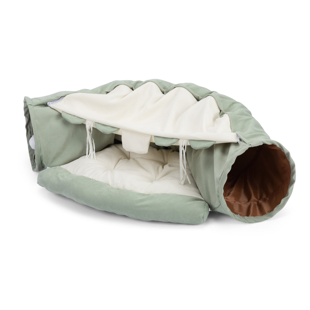 Collapsible Integrated Cat Bed, Washable Indoor Cat Play Tunnel Hideaway with Plush Ball Toy for Kittens